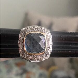 Brand New Signed AV 14k & Sterling Silver CZ Faceted Blue Topaz Ring - Size 7.5